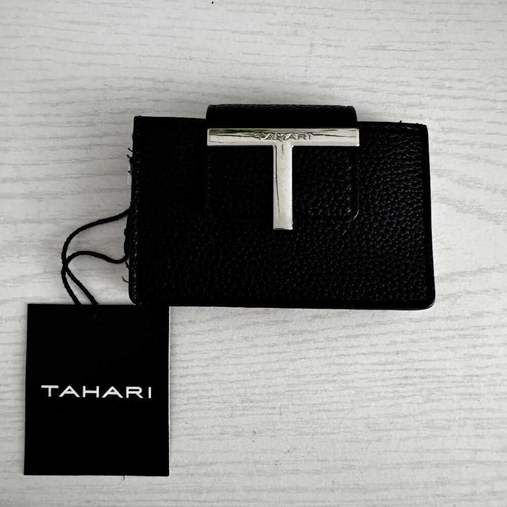 Tahari Black Clinton Pebble Accordion Card Case Wallet
